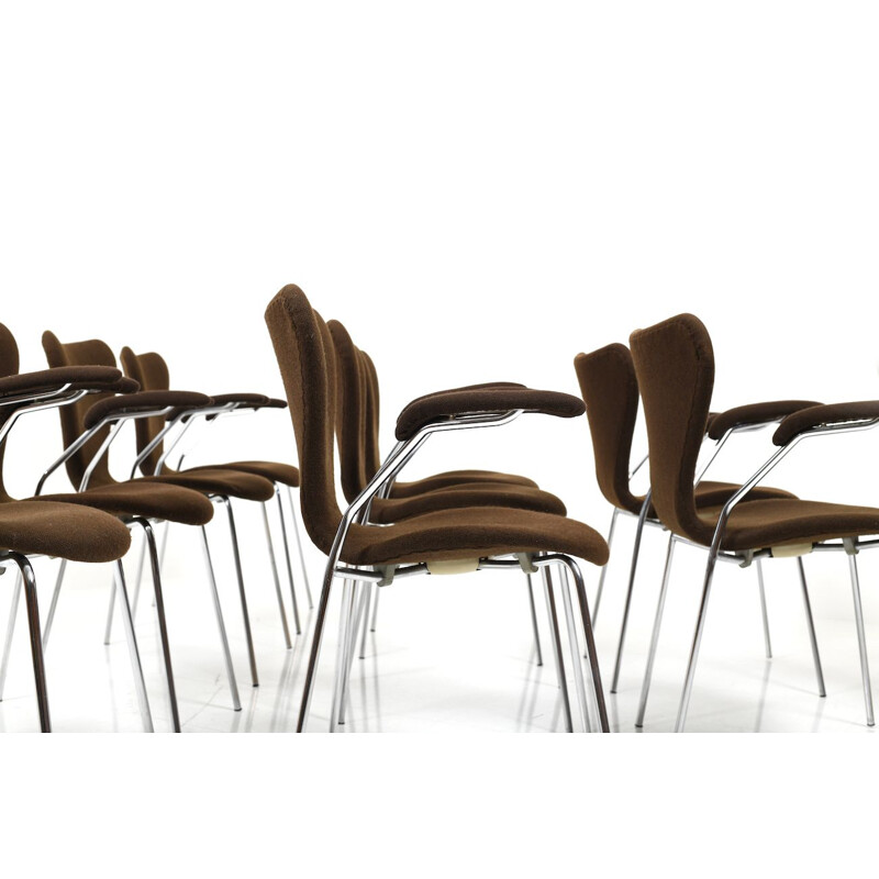 Set of 10 old Arne Jacobsen Chairs "Series 7", mod. 3207 by Fritz Hansen