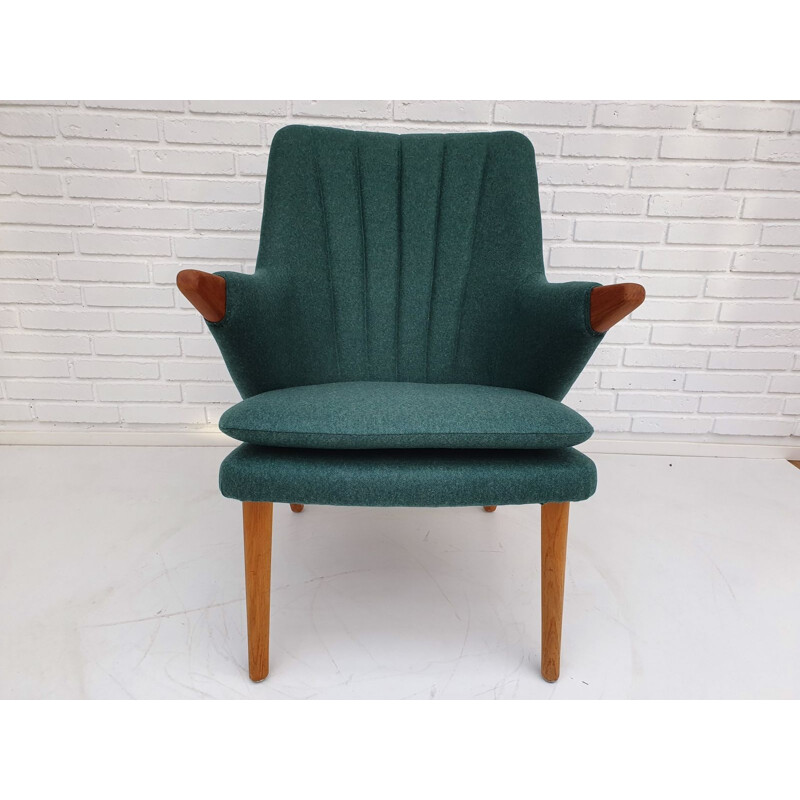 Vintage armchair in teak wood and wool fabric, Denmark, 1970s