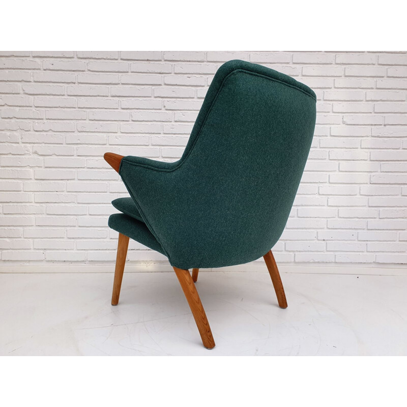 Vintage armchair in teak wood and wool fabric, Denmark, 1970s