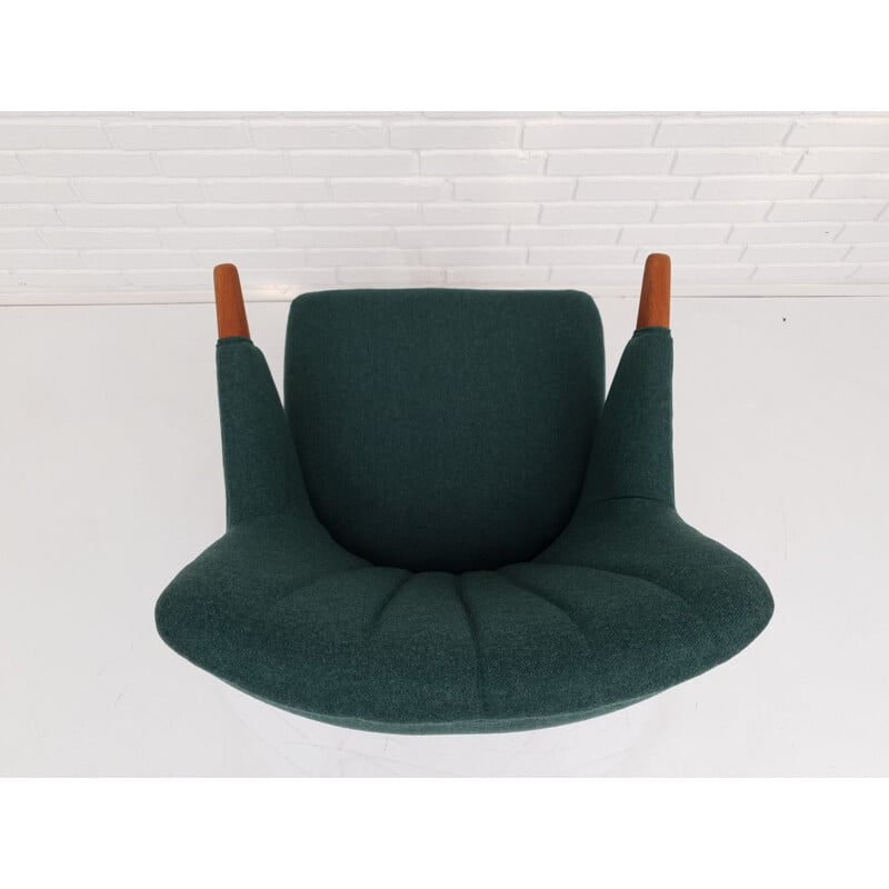 Danish armchair, 60s, reupholstered, teak wood, wool fabric