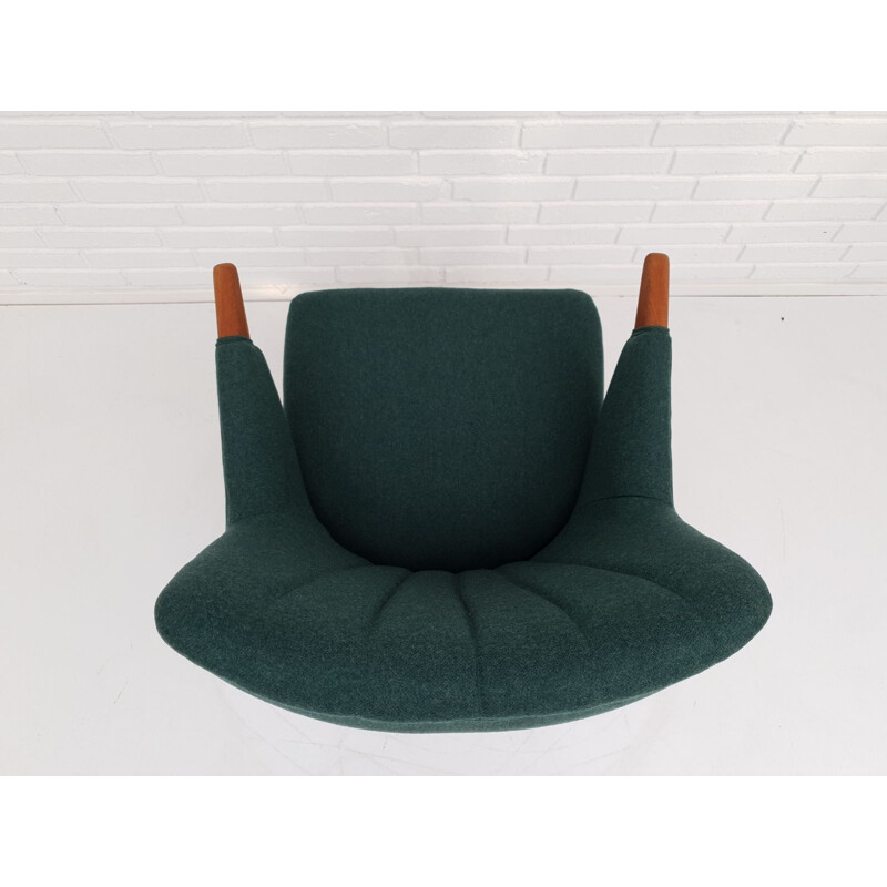 Vintage armchair in teak wood and wool fabric, Denmark, 1970s