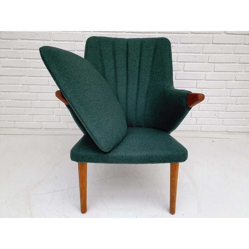 Vintage armchair in teak wood and wool fabric, Denmark, 1970s