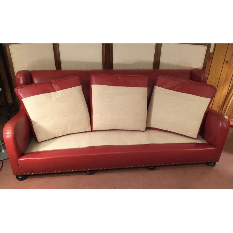 Canapé vintage en cuir rouge 