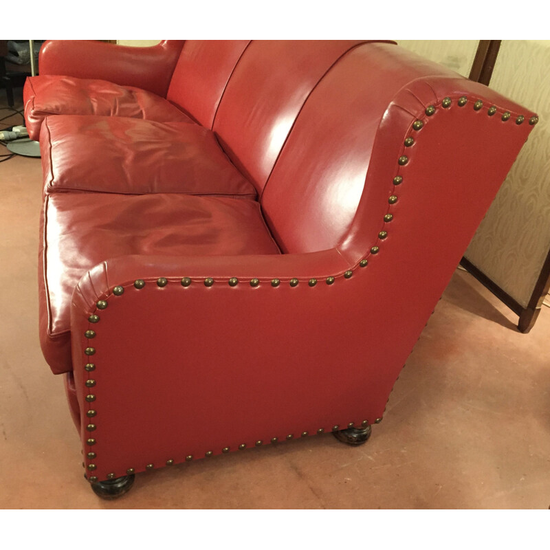 Canapé vintage en cuir rouge 