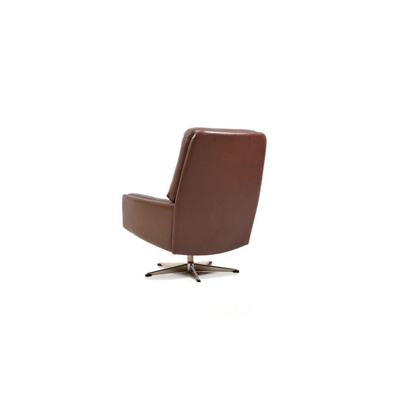 Vintage Swivel armchair in Brown Leather, Denmark, 1960s