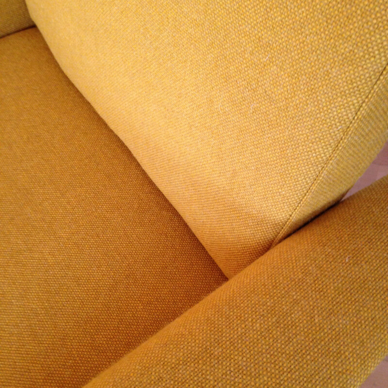 France & Son vintage Scandinavian armchair in yellow fabric, Grete JALK - 1950s