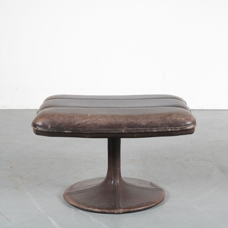 1960s Brown leather stool  manufactured by De Sede in Switzerland