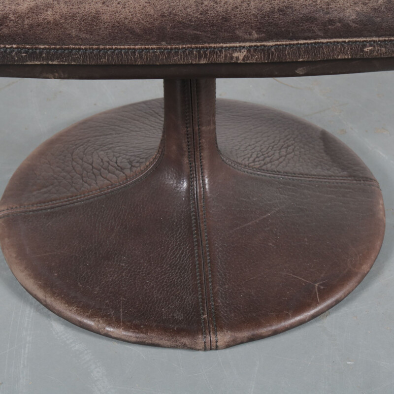 1960s Brown leather stool  manufactured by De Sede in Switzerland