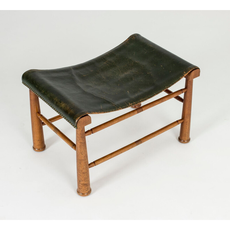 Vintage leather and mahogany stool model 972 by Josef Frank, 1941