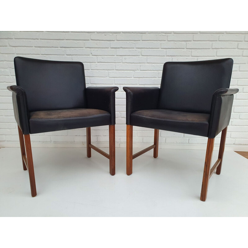 Danish conference chairs by Hans Olsen, 60´s, original leather, solid rosewood