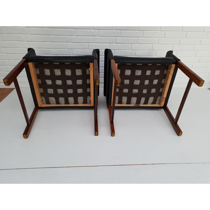 Danish conference chairs by Hans Olsen, 60´s, original leather, solid rosewood