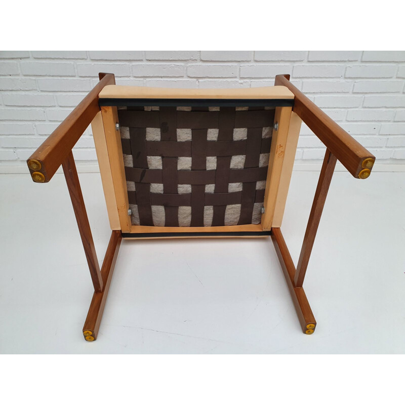 Danish conference chairs by Hans Olsen, 60´s, original VEGETAL leather, solid teak wood