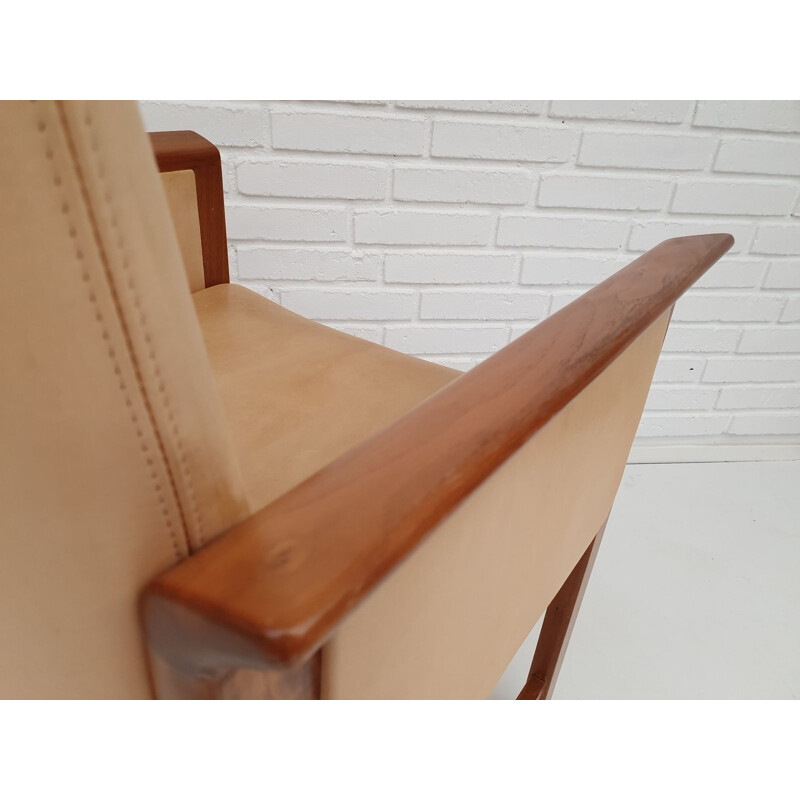 Vintage danish conference chairs by Hans Olsen original vegetal leather, solid teak wood 1960