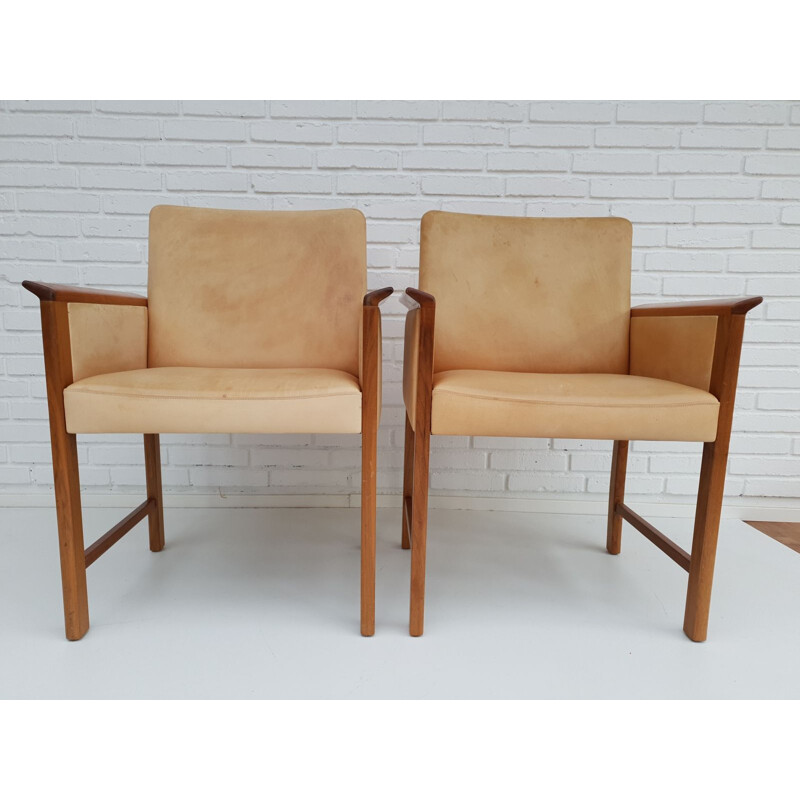 Vintage danish conference chairs by Hans Olsen original vegetal leather, solid teak wood 1960