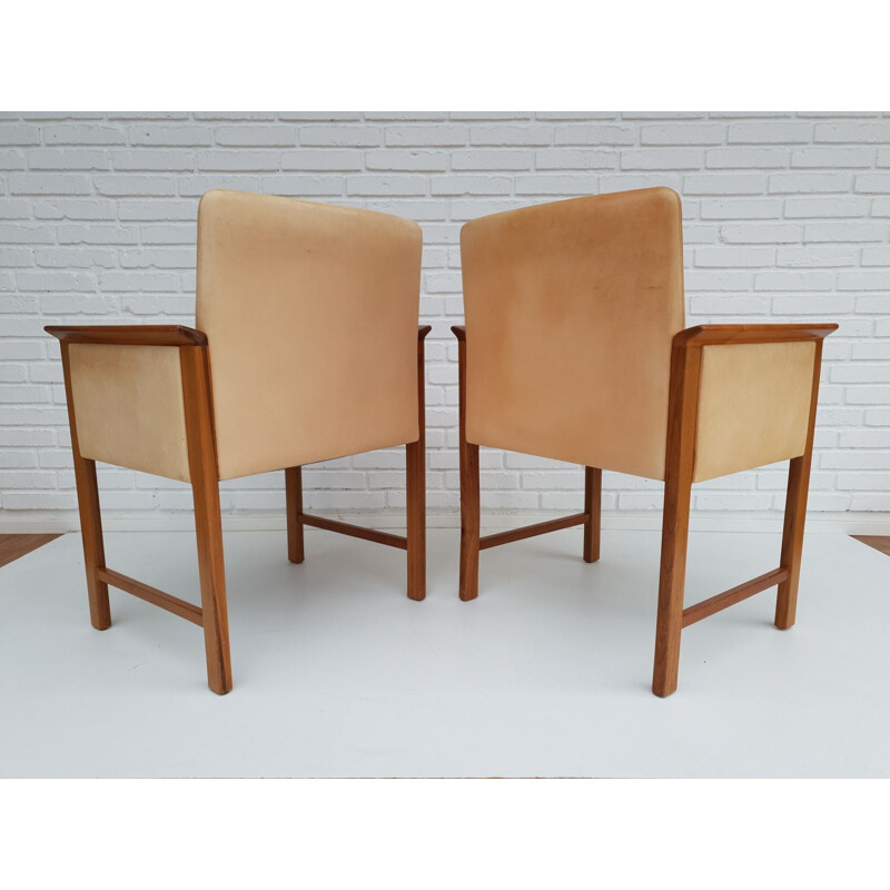 Vintage danish conference chairs by Hans Olsen original vegetal leather, solid teak wood 1960