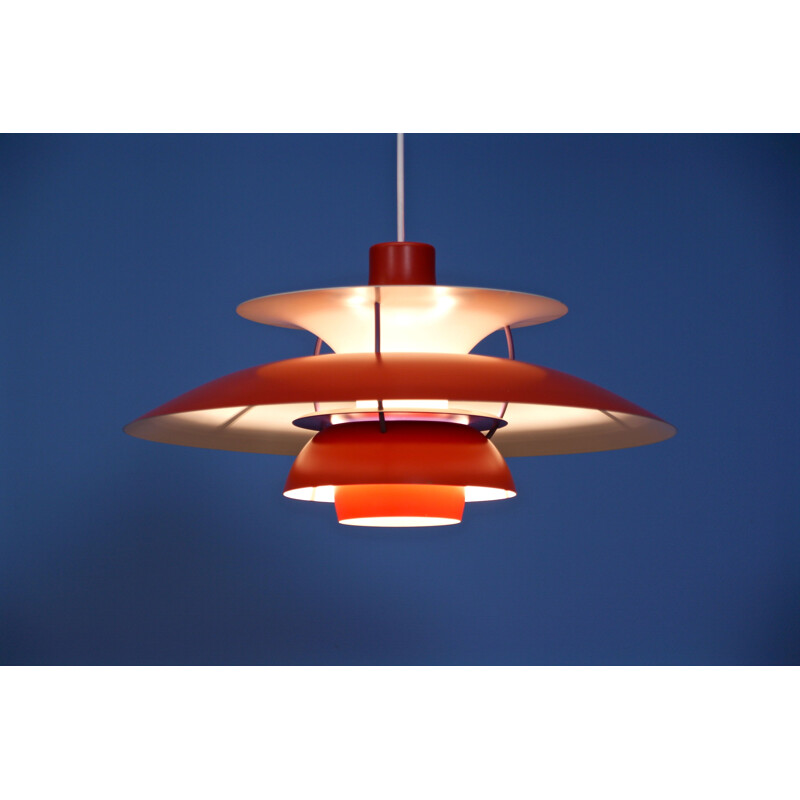 Danish PH5 pendant in red by Poul Henningsen for Louis Poulsen, 1970s