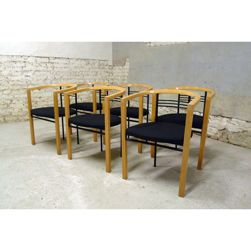 Set of 6 vintage chairs in light wood, Italy, 1980