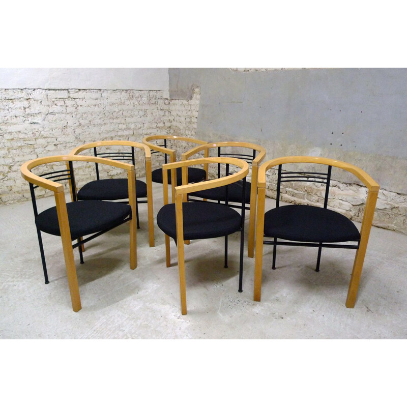 Set of 6 vintage chairs in light wood, Italy, 1980