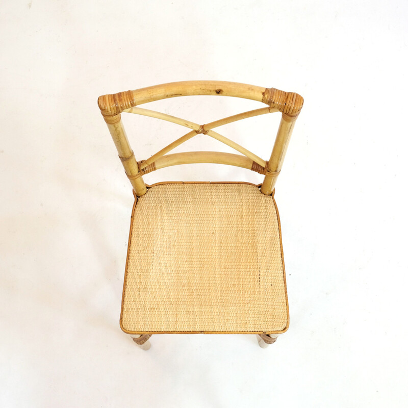 Petite chaise vintage en rotin des années 60-70