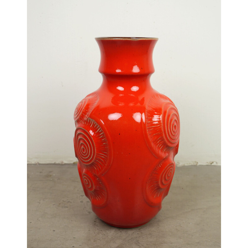 Red Op Art Pottery Vase from Bay Keramik, Germany, 1960s