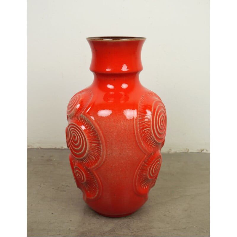 Red Op Art Pottery Vase from Bay Keramik, Germany, 1960s