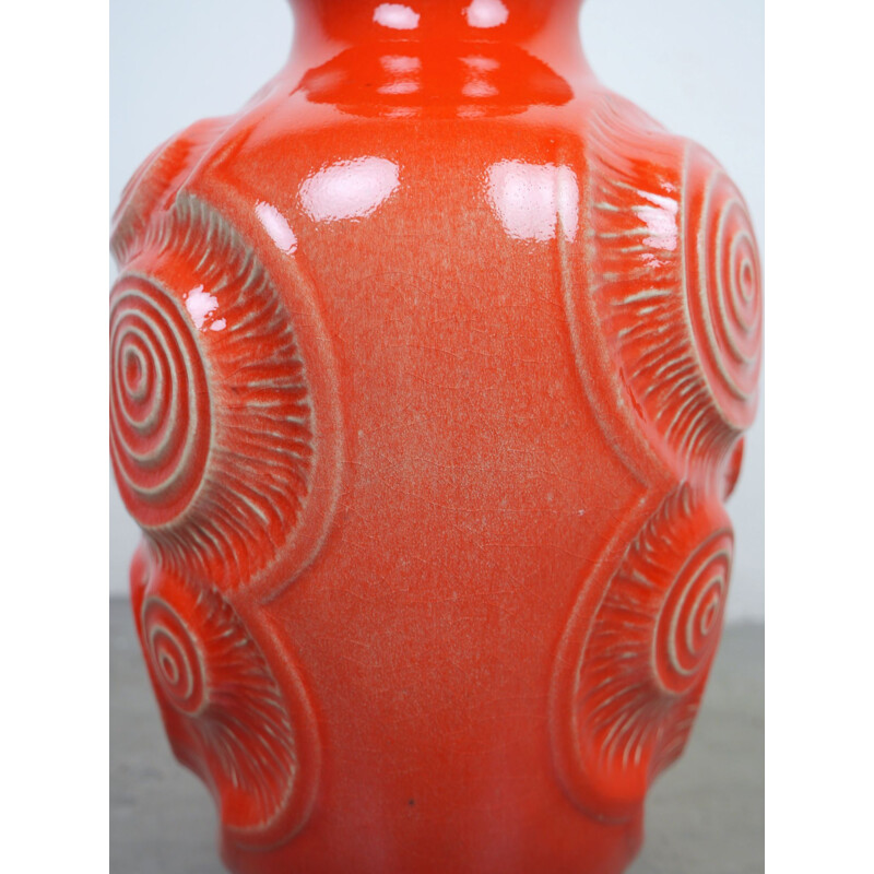 Red Op Art Pottery Vase from Bay Keramik, Germany, 1960s