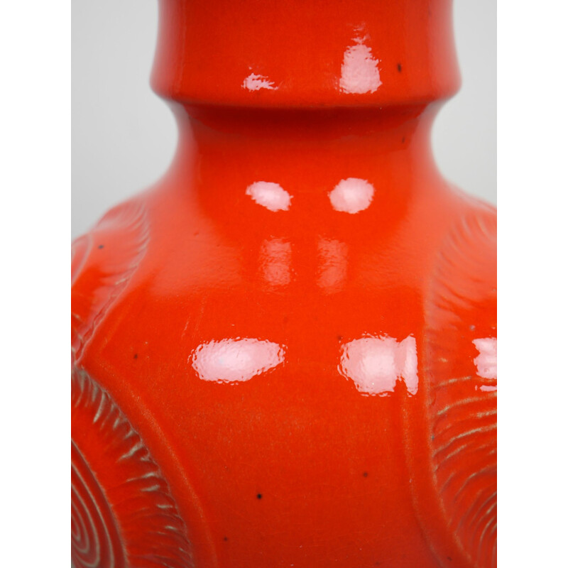 Red Op Art Pottery Vase from Bay Keramik, Germany, 1960s