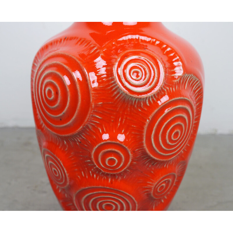 Red Op Art Pottery Vase from Bay Keramik, Germany, 1960s