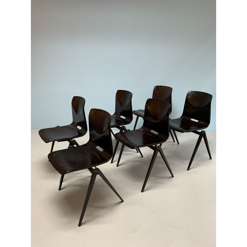 Ensemble de 6 chaises d'école vintage par Pagholz