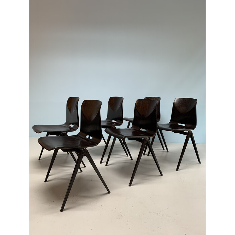 Ensemble de 6 chaises d'école vintage par Pagholz
