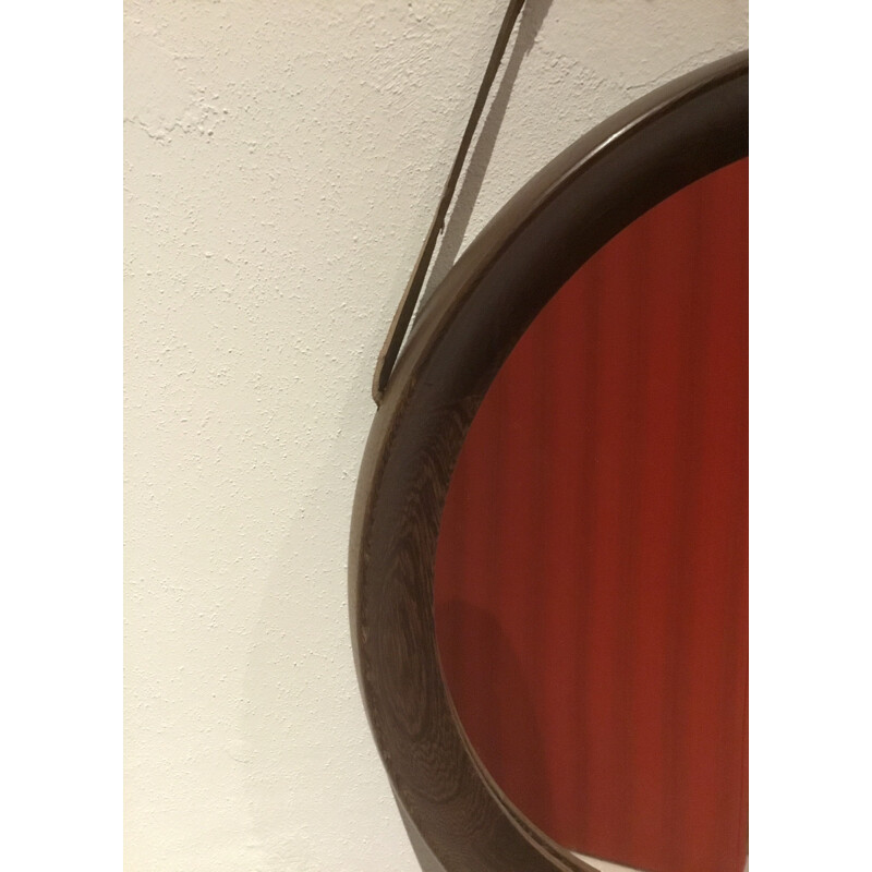 Espejo de pared redondo vintage en wengué de Uno