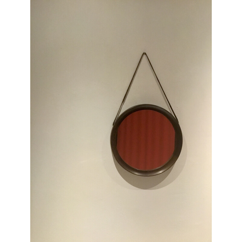 Round Vintage Wenge Wall Mirror by Uno & Osten Kristiansson