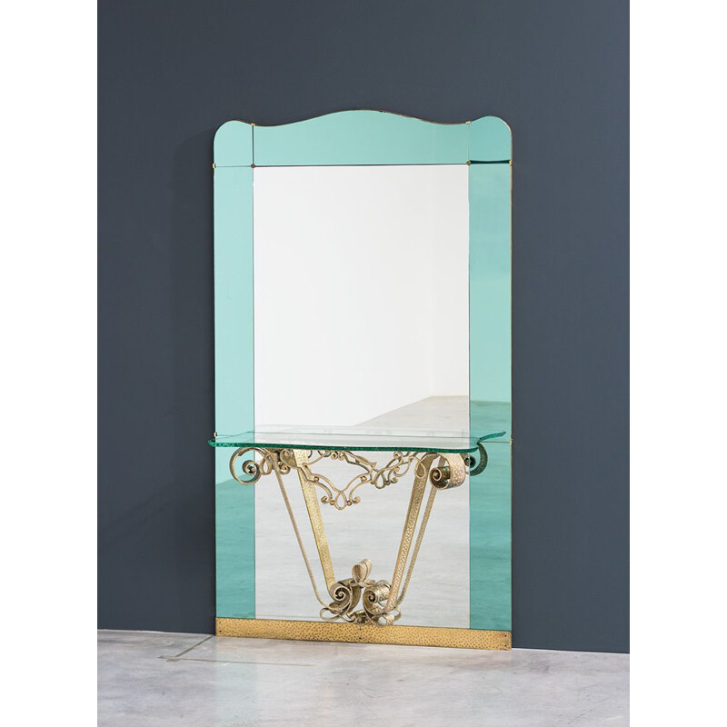 Vintage large mirror with console by Pierluigi Colli  for Cristal Art, 1940