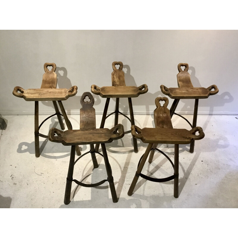 Vintage Spanish Brutalist Stools, Set of 5