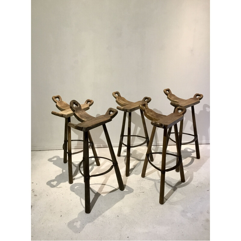 Vintage Spanish Brutalist Stools, Set of 5