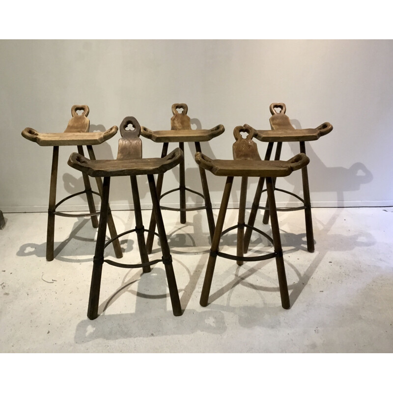 Vintage Spanish Brutalist Stools, Set of 5