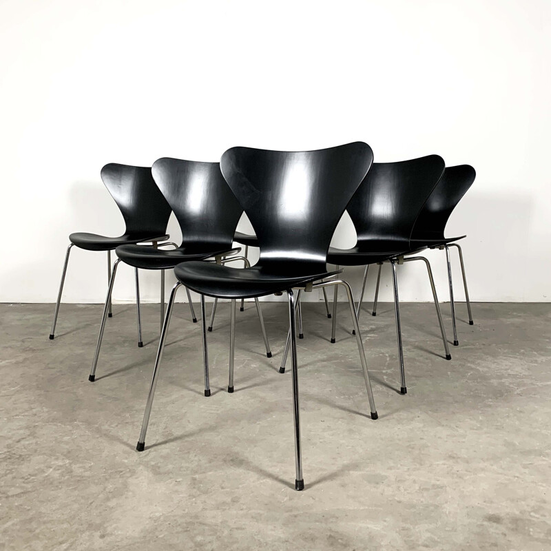 Set of 6 vintage "3107 Butterfly" Chairs by Arne Jacobsen for Fritz Hansen, 1960s