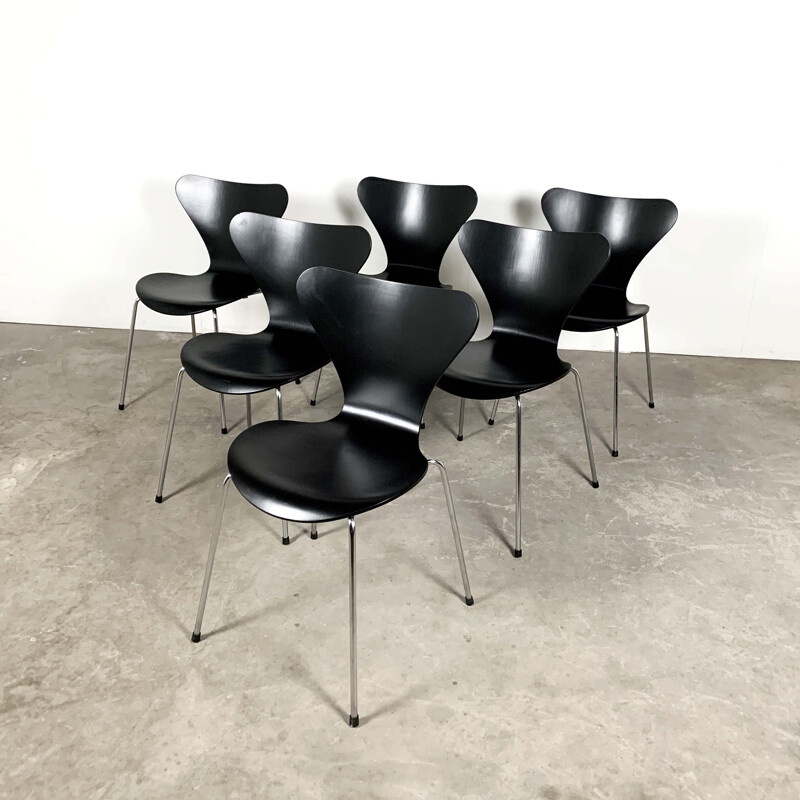 Set of 6 vintage "3107 Butterfly" Chairs by Arne Jacobsen for Fritz Hansen, 1960s