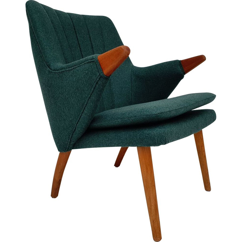 Danish armchair, 60s, reupholstered, teak wood, wool fabric