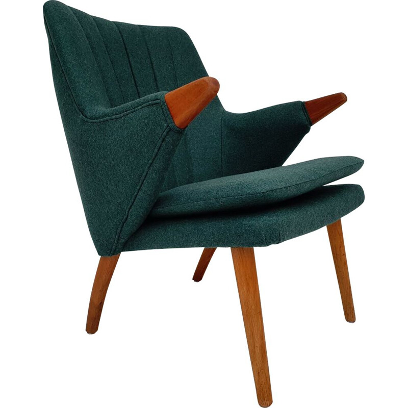 Vintage armchair in teak wood and wool fabric, Denmark, 1970s