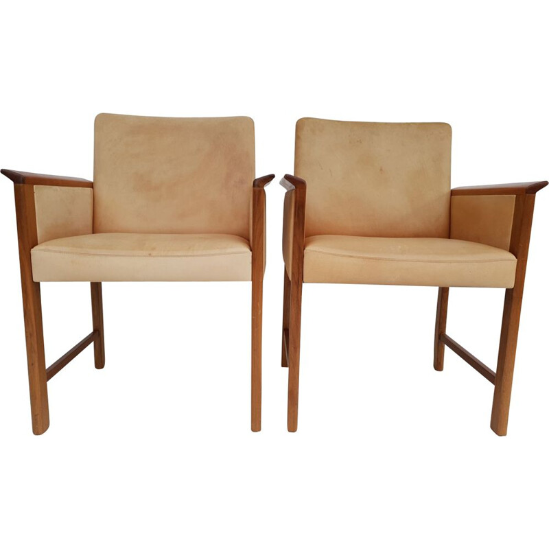 Vintage danish conference chairs by Hans Olsen original vegetal leather, solid teak wood 1960