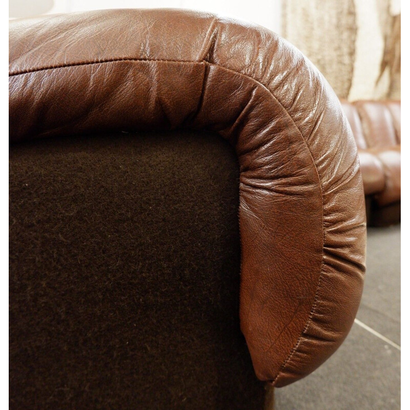  Vintage DS 600 "Non Stop" brown leather sofa by De Sede, Switzerland, 1970