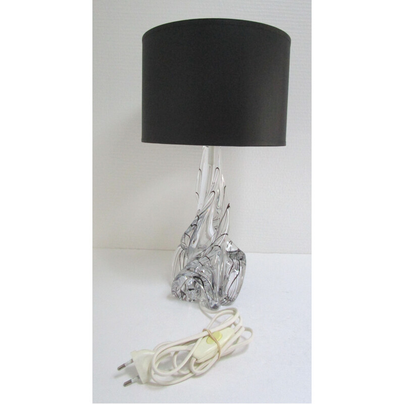 Vintage crystal lamp with black threads by JB France, 1960
