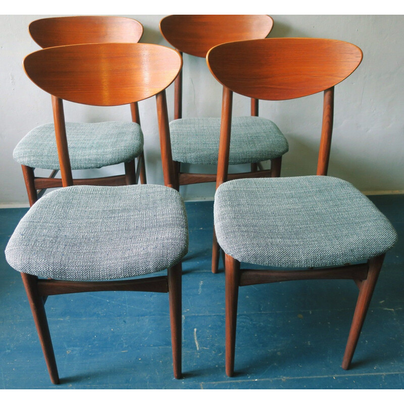 Set of 4 Danish Teak Ellipse-Back Dining Chairs, 1960s