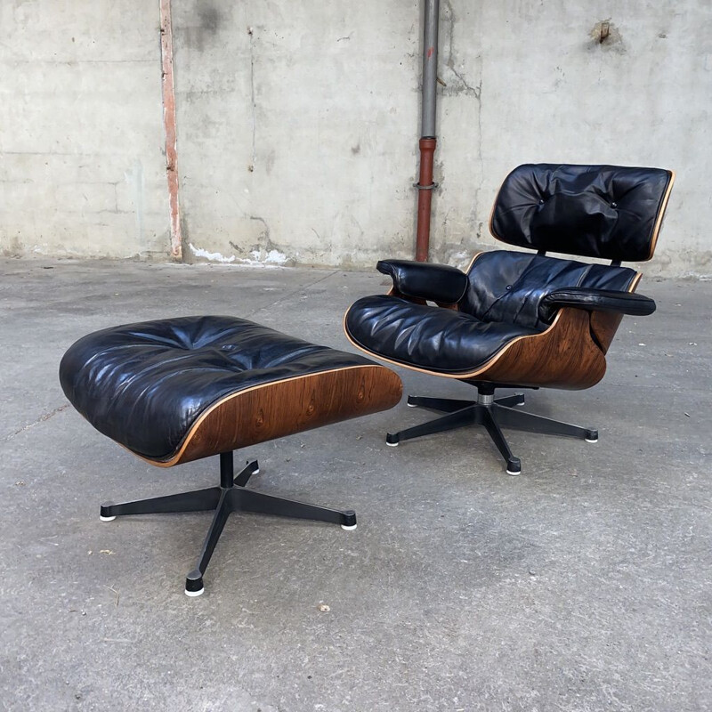 Vintage armchair and ottoman model 670-671 by Ray & Charles Eames, 1970s