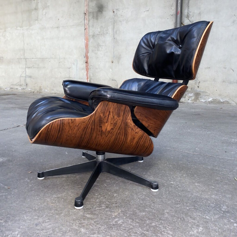 Vintage armchair and ottoman model 670-671 by Ray & Charles Eames, 1970s