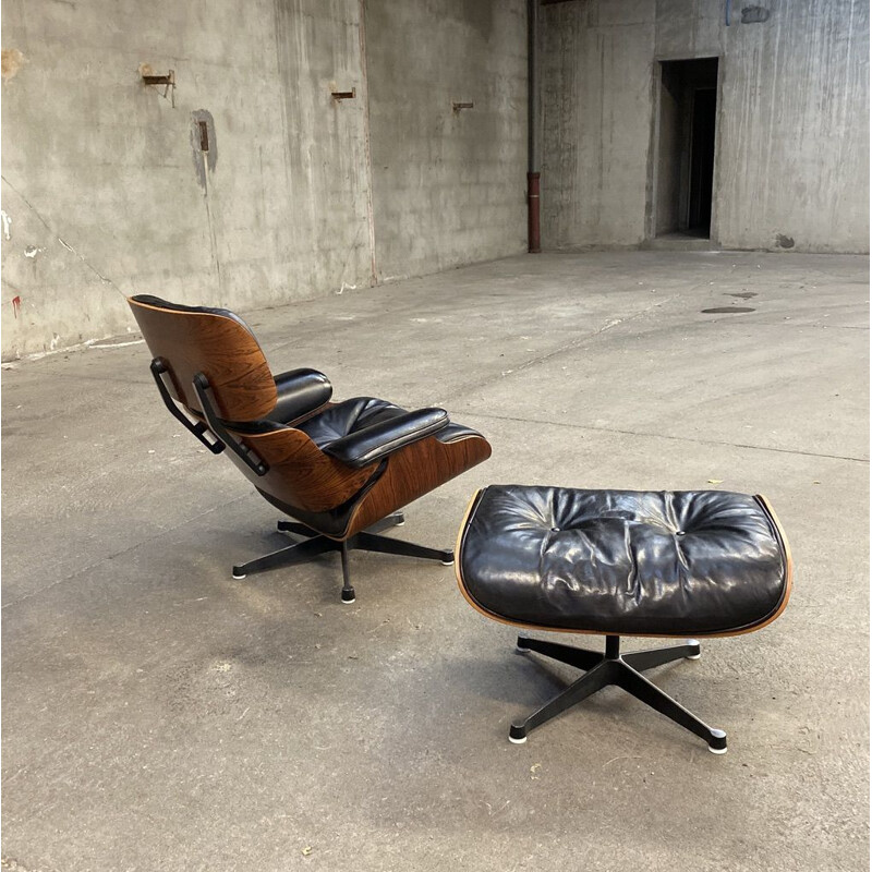 Vintage armchair and ottoman model 670-671 by Ray & Charles Eames, 1970s