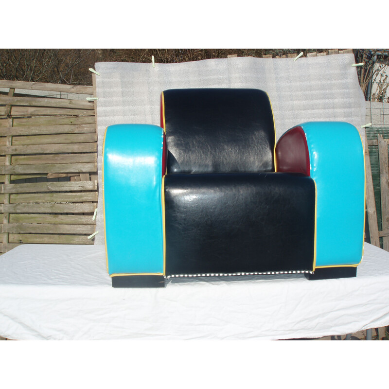 Vintage armchair in multicoloured leather, Memphis style