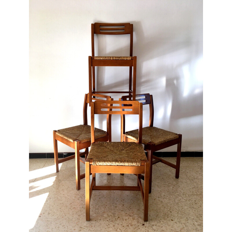 Set of 4 vintage wooden chairs, 1960s