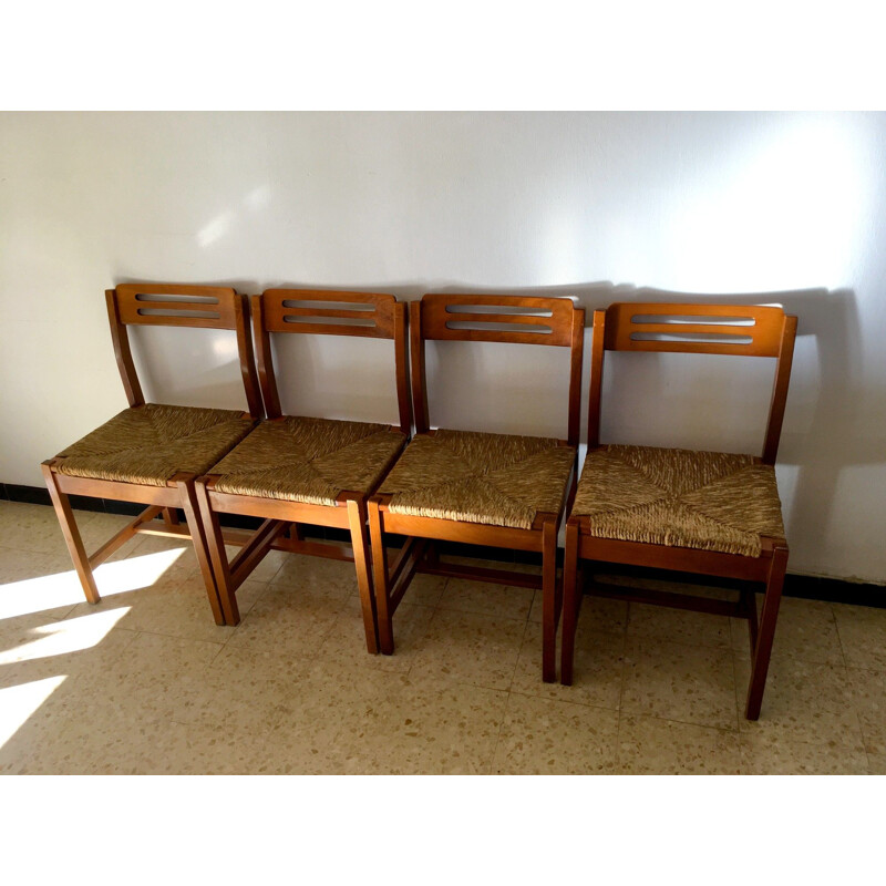 Set of 4 vintage wooden chairs, 1960s